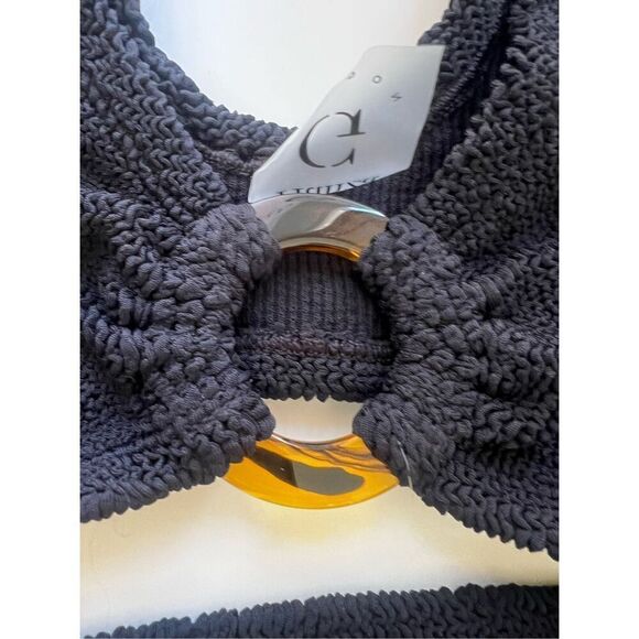 Hunza G Womens Black Crinkle Stretchy Nadine Seersucker Bikini Set One Size NWOT - Picture 6 of 8